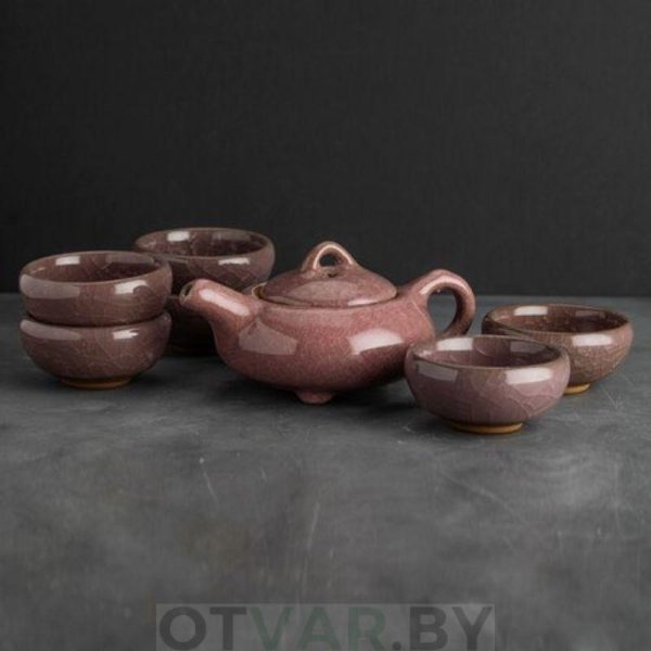 Чайный сервиз "Колотый лед", розовый, керамика