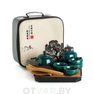 Чайный набор, сине-зеленый, керамика (чемоданчик)