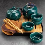 Чайный набор, сине-зеленый, керамика (чемоданчик)