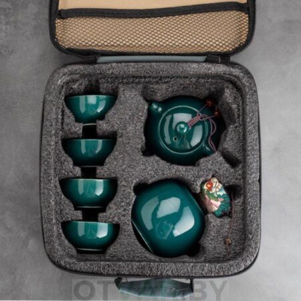 Чайный набор, сине-зеленый, керамика (чемоданчик)