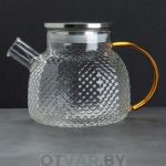 Чайник из жаропрочного стекла с желтой ручкой, 900 мл.