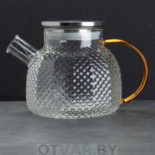 Чайник из жаропрочного стекла с желтой ручкой, 900 мл.