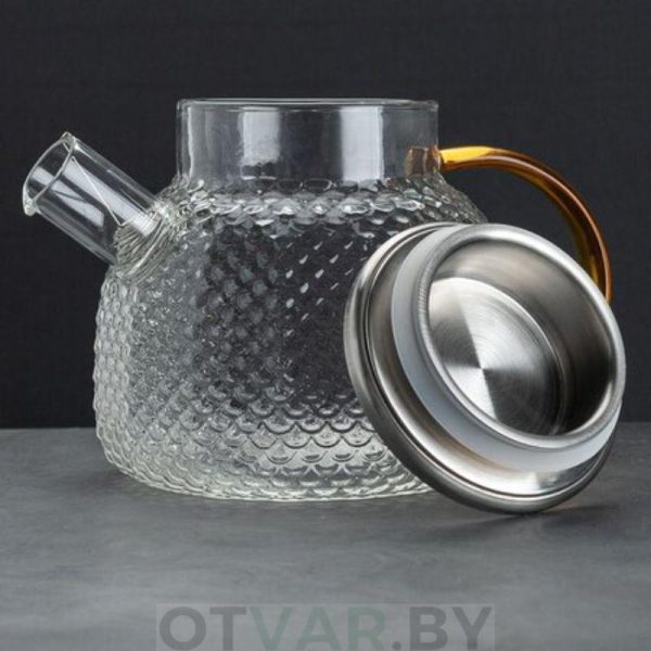 Чайник из жаропрочного стекла с желтой ручкой, 900 мл.